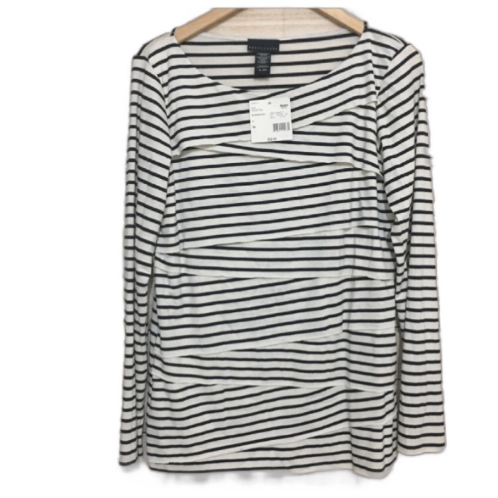 Apostrophe Shirt Long Sleeves Tiered Novelty Knit Black White Striped XL NWT